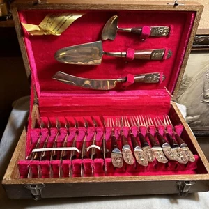 Thailand Siam Brass Flatware 19 Piece Buddha Design GOLDTONE Dessert Set T Man - Picture 1 of 23