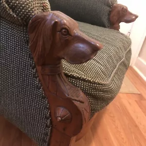 Antique Victorian Eastlake Carved Dog Head Arm Chair Upholstered - Picture 1 of 11