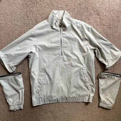 Izod XPG 夹克男式大号 1/4 拉链可调袖模拟领白色棕褐色 — 第 1/4 张图片