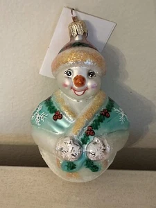 Vintage Christopher Radko Jolly Wrap Junior Jr Snowman 4" Glass Ornament - Picture 1 of 8