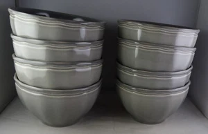 Eight Pottery Barn Charlotte Grey Cereal Bowls Excellent Condition Scalloped Rim - Picture 1 of 4