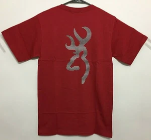 Browning Buckmark T-Shirt Houndstooth Logo Pattern Design Tee Color Crimson - Picture 1 of 8