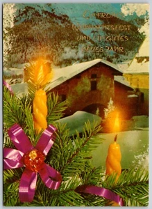 Postcard Merry Christmas German Language Twisted Candles Mountain Home - Picture 1 of 2