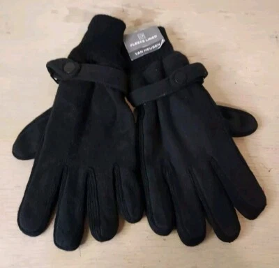 Guantes forrados de lana Van Heusen para hombre puños tejidos correa segura negra Foto 1 de 4