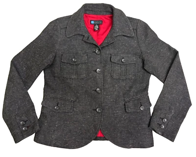 Jaqueta Relativity Blazer Feminina Tamanho M Preta Tweed 4 Bolsos Forrada com Botões - Imagem 1 de 4