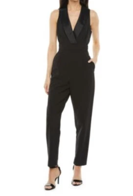 Mono Jessica Howard Evenings negro cuello chal sin mangas crepé talla 10 Foto 1 de 4