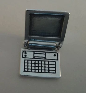 1 Sterling Silver 3D 15x13mm Movable Laptop Lap Top Computer Charm - Picture 1 of 5