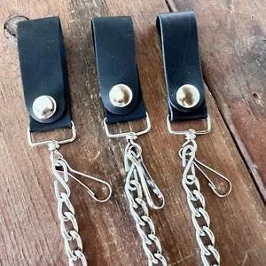 Cordolo Acciaio Resistente Guinzaglio Acciaio Inox Catena Portafoglio Pelle Nero Gancio Cintura - Foto 1 di 6