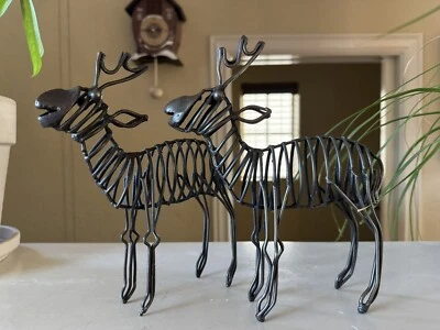 手工金属艺术雕塑人偶驯鹿套装 2 3D 8 英寸高圣诞装饰 — 第 1/4 张图片
