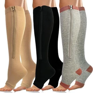Men & Women Compression Socks Stockings 20-30mmHg Knee High Support W/ Zipper - Picture 1 of 21