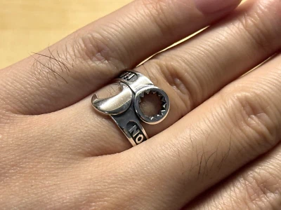 Solid 925 Sterling Silver Mens Unique Biker Spanner Ring Size Adjustable  - Image 1 of 4
