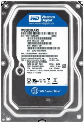 FESTPLATTE WESTERN DIGITAL BLUE 500GB 7200U/min 16MB SATA II WD5000AAKS 3.5"  - Bild 1 von 3