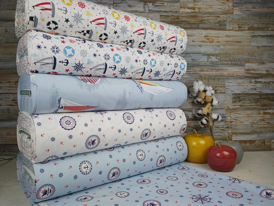 240cm Popeline Baumwolle Stoff Baumwollstoff Meterware Maritim Stoffe Basteln - Bild 1 von 1