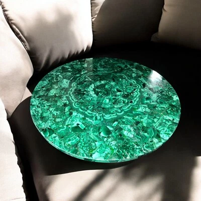 Round Malachite Stone Coffee Table Top Random Handmade Art Cafeteria Home Decor - Image 1 of 4