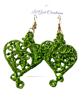 Earrings Green Filigree Free Standing Lace BOHO Drop/Dangle French Wire 3" l - Picture 1 of 8