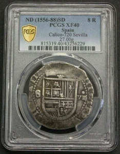 (1556-88) PHILIP II 8 REAL COB PCGS XF40 SEVILLA ASSAYER D SPAIN SILVER COLONIAL - Picture 1 of 2
