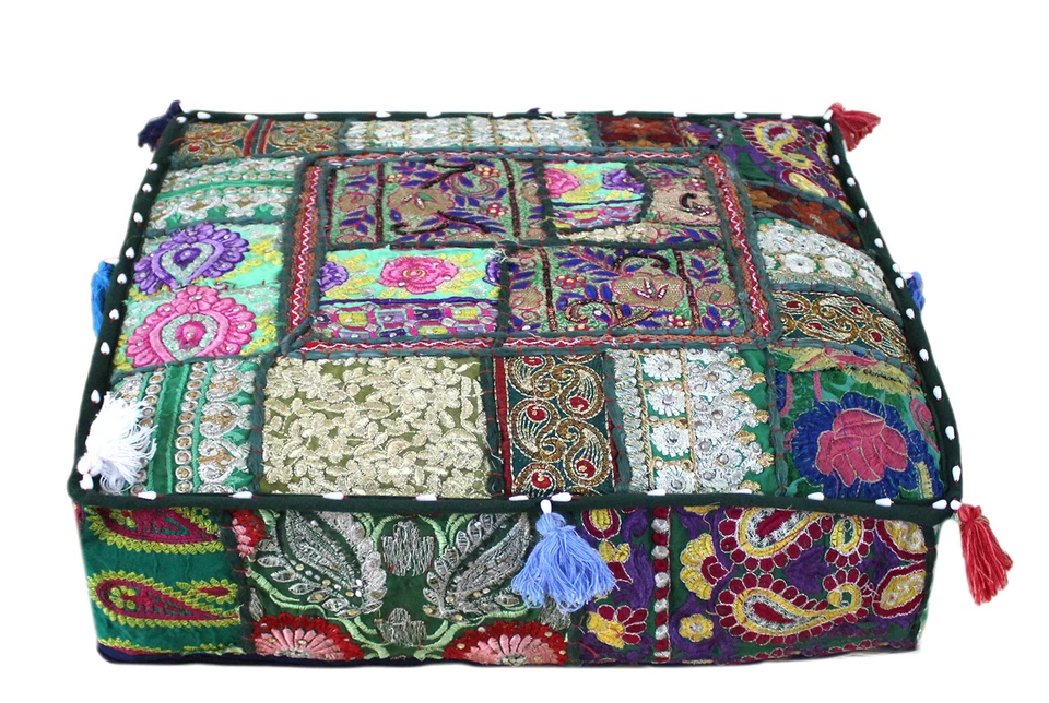 Fundas de almohada étnicas decorativas de cojín de piso indio grande con retazos cuadrados de 16" Foto 1 de 1