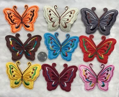 9 pcs Large Butterfly Appliqué Embroidered Sew/Glue Iron On Patches Free Ship  - Image 1 of 2