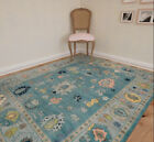 Contemporary Oushak Rug In Aqua, Teal And Navy, Colorful Living Room Wool Rug