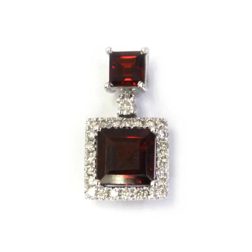 1.65 ctw Natural Red Garnet Diamond Solid 14k White Gold Halo Drop Pendant 15MM - Image 1 of 4