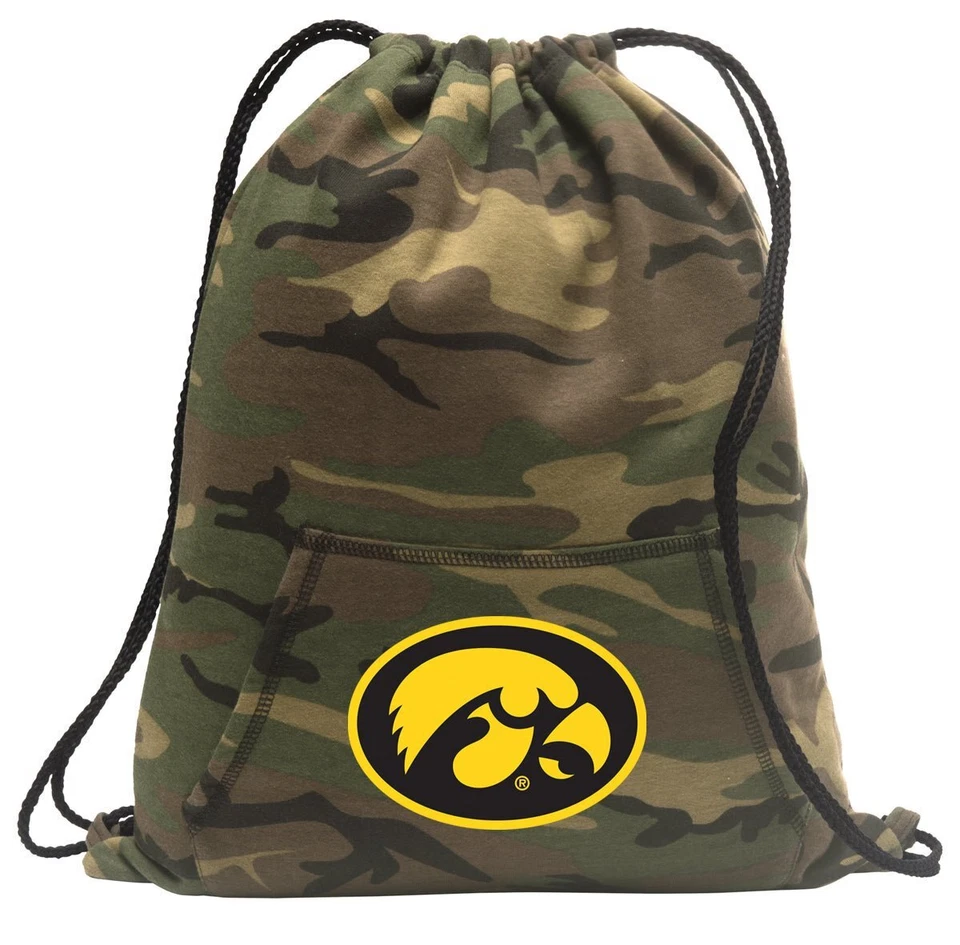 University of Iowa Camo Drawstring Backpack Iowa Hawkeyes Hoody Style Cinch Pack - Image 1 of 3