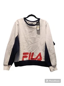 Fila Women Plus Size 4X Calm Graphic Colorbock Sweatshirt White Navy NWT - Picture 1 of 7