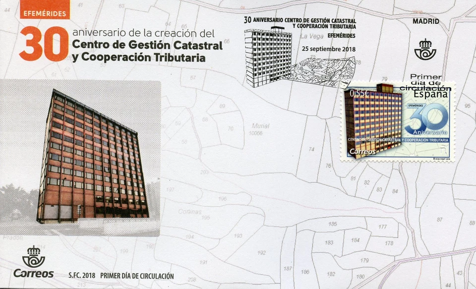 Spain 2018 FDC Cadastral Management & Tax Cooperation Center 1v Set Cover Stamps - Image 1 of 1
