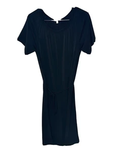 Piphany Women's Dress S Black Short Sleeve Crew Neck Waist Tie Copenhagen A-Line - Picture 1 of 5