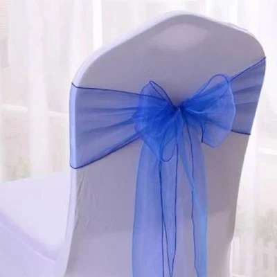 100x Fajas de silla de organza azul real boda banquete cumpleaños fiesta arco ceremonia Foto 1 de 2