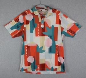 Bad Birdie Polo Mens Medium Orange Tropical Geometric Performance Golf Preppy - Picture 1 of 8