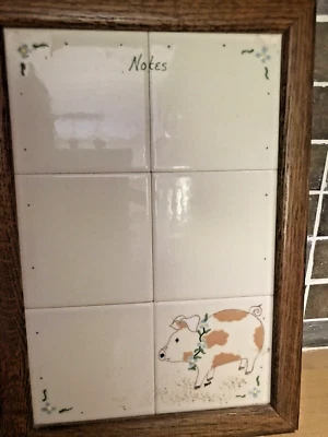 THE EMPTY NEST PIG TILE  PATTERN DRY ERASE  NOTE BOARD, HAND PAINTED, 10" X 14" - Image 1 of 3