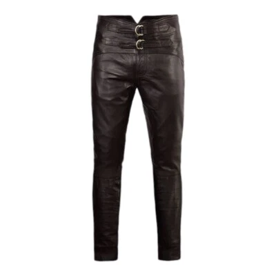 Jim Morrison Style Rich Brown Lambskin Rockstar Men's Real Leather Pants Slimfit - Image 1 of 4