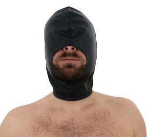BDSM Bondage echt Leder Kopfmaske Kopf Maske offener Mund Augenbinde Augenmaske - Bild 1 von 3