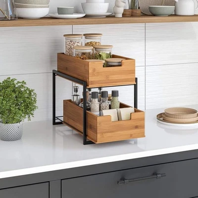 Organizador de contenedores deslizantes Seville Home 100 % bambú de 2 niveles - NUEVO Foto 1 de 4