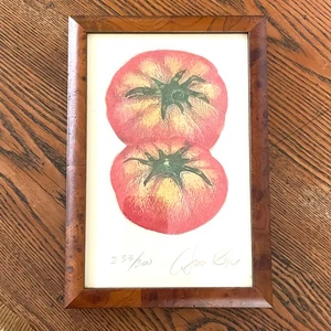 9,75" Farbradierung 2 zwei Tomaten signiert Original gerahmte Kunstdruckausgabe - Bild 1 von 4