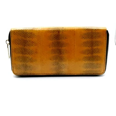 Nuovo portafoglio pochette da donna in vera pelle di serpente arancione chiar... - Immagine 1 di 4