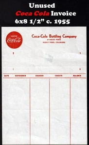 Vintage 1955 Coca Cola 6x8 1/2 Paper invoice Rocky Ford Colorado 70years old! - Picture 1 of 2