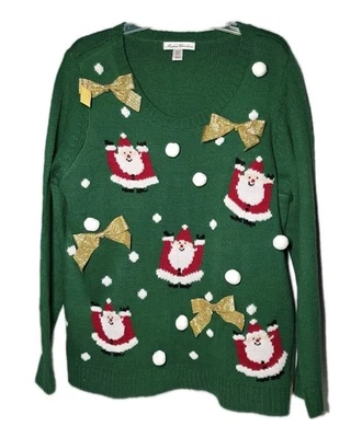 Suéter Feo Marisa Christina Años 90 De Colección Para Mujer 1X Bolas de Nieve Papá Noel Arcos Dorados  Foto 1 de 4