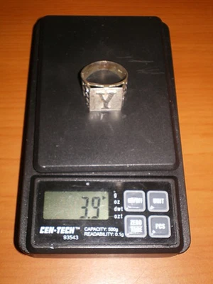 Anillo de sello vintage de plata de ley 925 letra inicial corte diamante Y 3,9 gr talla 9 Foto 1 de 4