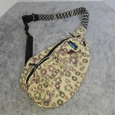 KAVU Rope Sling Backpack Bag Crossbody Beige Floral Womens - Image 1 of 4