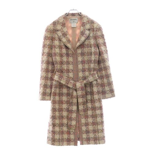 Cappotto lungo Chanel taglia 44 Coco tweed cintura senza bottoni P23417W03305 B pavimentazione r Ps