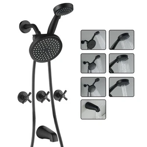 3 Handle Tub Shower Faucet, Matte Black Three Handles Shower Faucet Set with ... - Picture 1 of 9