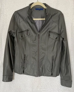 Apt. 9 Women’s Faux Leather Moto Jacket Gray Zip Front Medium - Picture 1 of 9