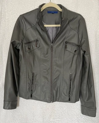 Apt. 9 Chaqueta de moto de cuero sintético para mujer Gris Cremallera frontal Mediana Foto 1 de 4