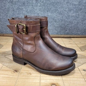 Frye Veronica Damengröße 7,5 Riemen Moto dunkelbraun Leder abgenutzt Stiefel - Bild 1 von 10