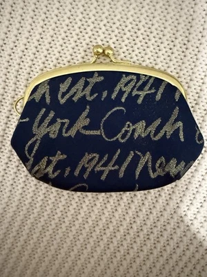 Coach Script New York Gold Navy Blue Heart Coin Purse! - Image 1 of 3