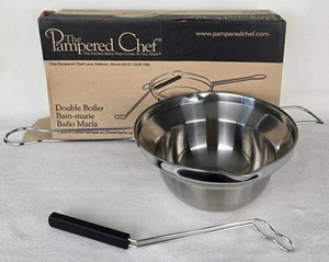 Caldera doble Pampered Chef #2405 8"x4" con instrucciones herramienta de inmersión caja abierta - Imagen 1 de 10