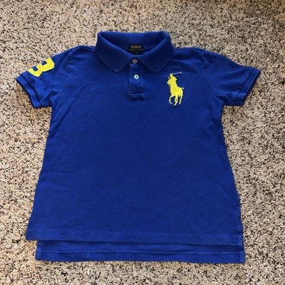 POLO RALPH LAUREN Shirt Polo BOYS 7 Blue Yellow BIG PONY Classic - Image 1 of 4