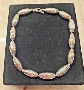 Sterling Silver Bead Necklace Bold Elongated Marquise Shaped 19.25" New Box QVC - Picture 1 of 21
