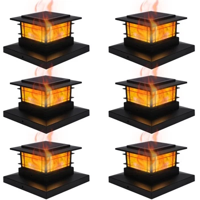 6 Pack Solar Post Cap Lights Outdoor with Flickering Flame Light, Fence Post ... - Image 1 of 4